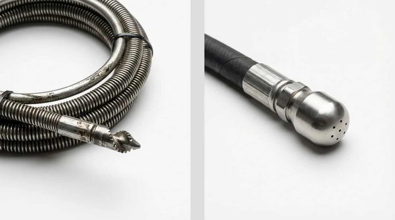 Drain snake cable and hydro jetting nozzle used for drain cleaning in Chelsea, AL