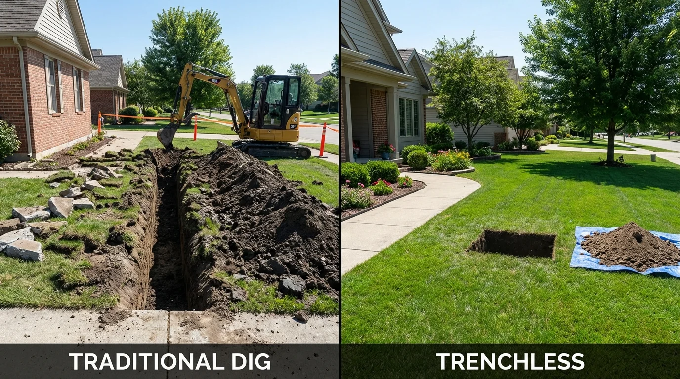 Trenchless sewer repair with minimal yard damage versus traditional excavation in Chelsea, AL